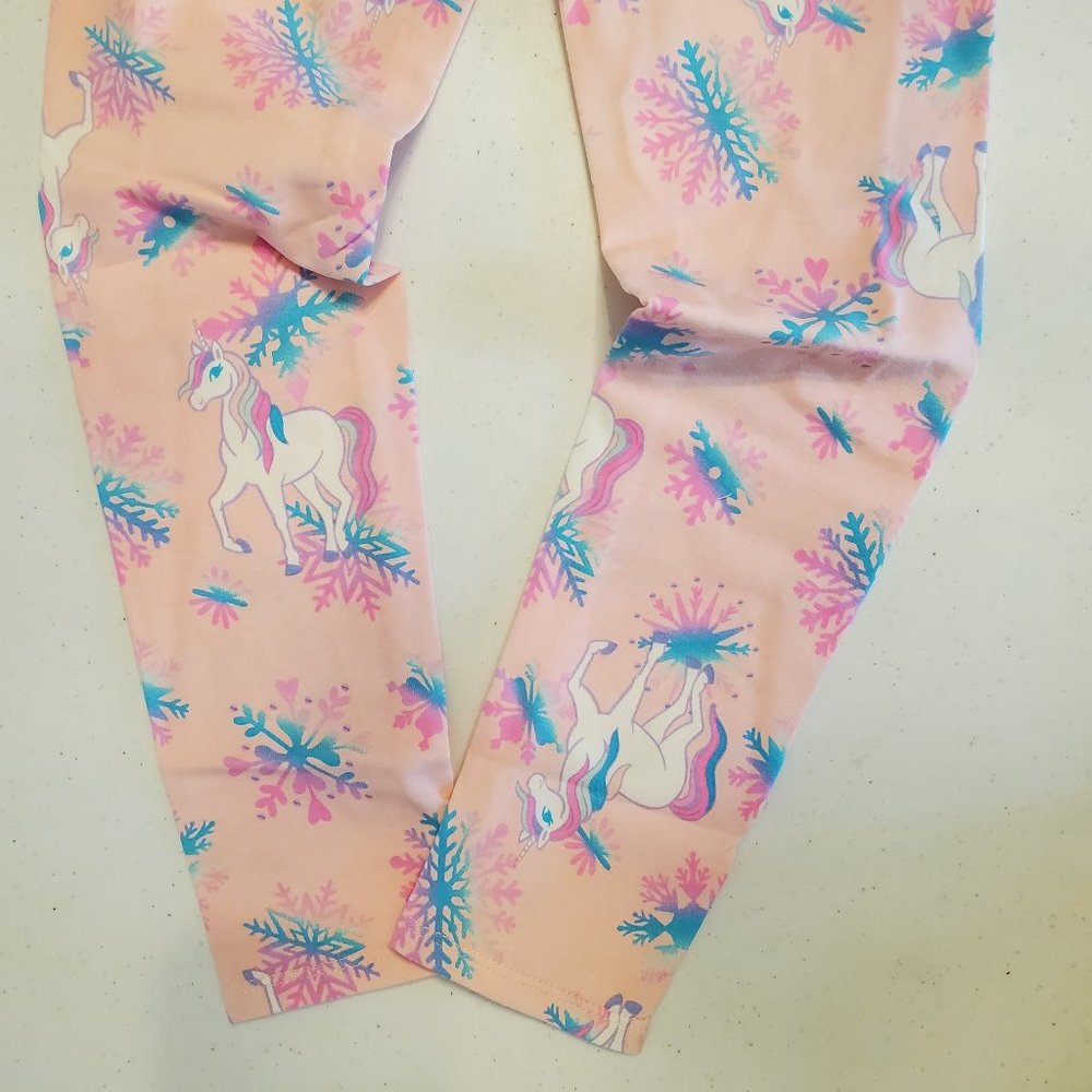 FabKIDS Girls Pink Unicorn Snowflake Leggings - Picture 6 of 8